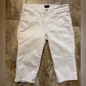 NYDJ Jeans Dayla Wide Cuff Capri White Denim Size 4 LiftTuck Stretch